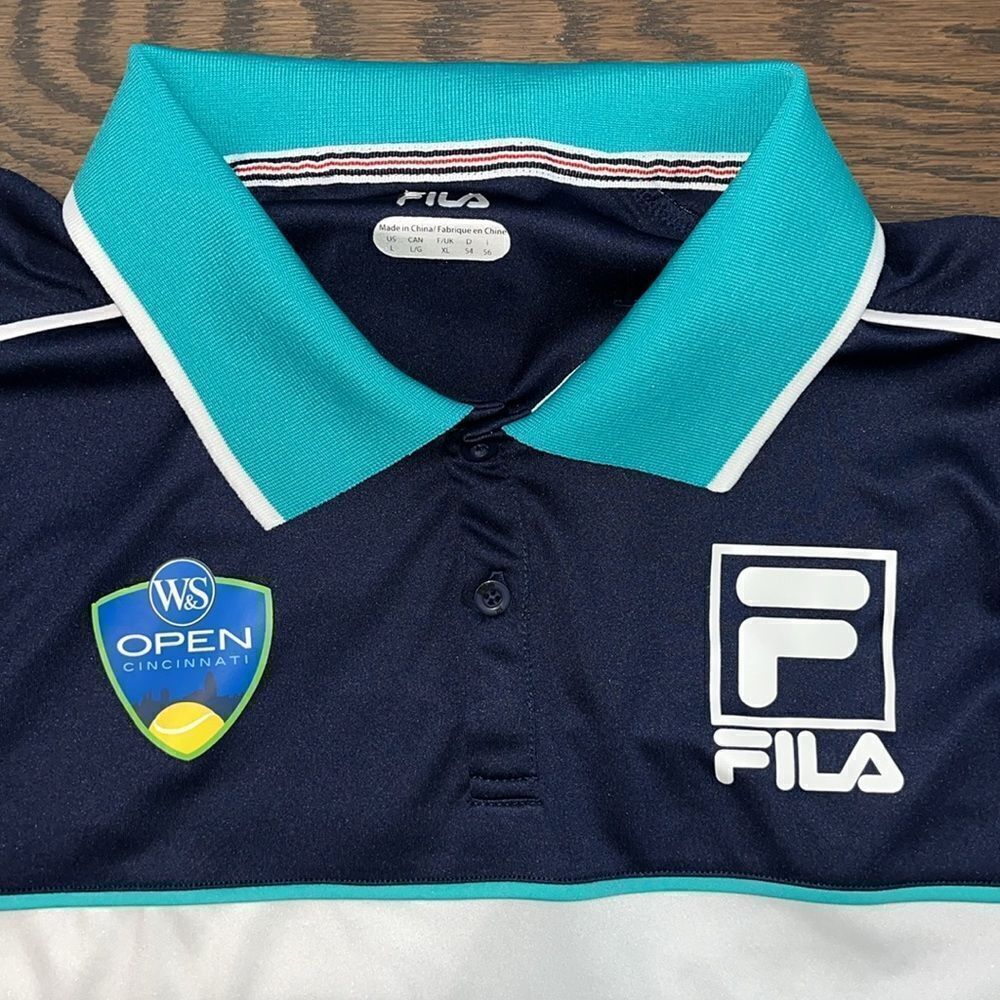 Fila W & S Cincinnati Open Tennis Tournament Blue Aqua Golf Polo shirt L men’s